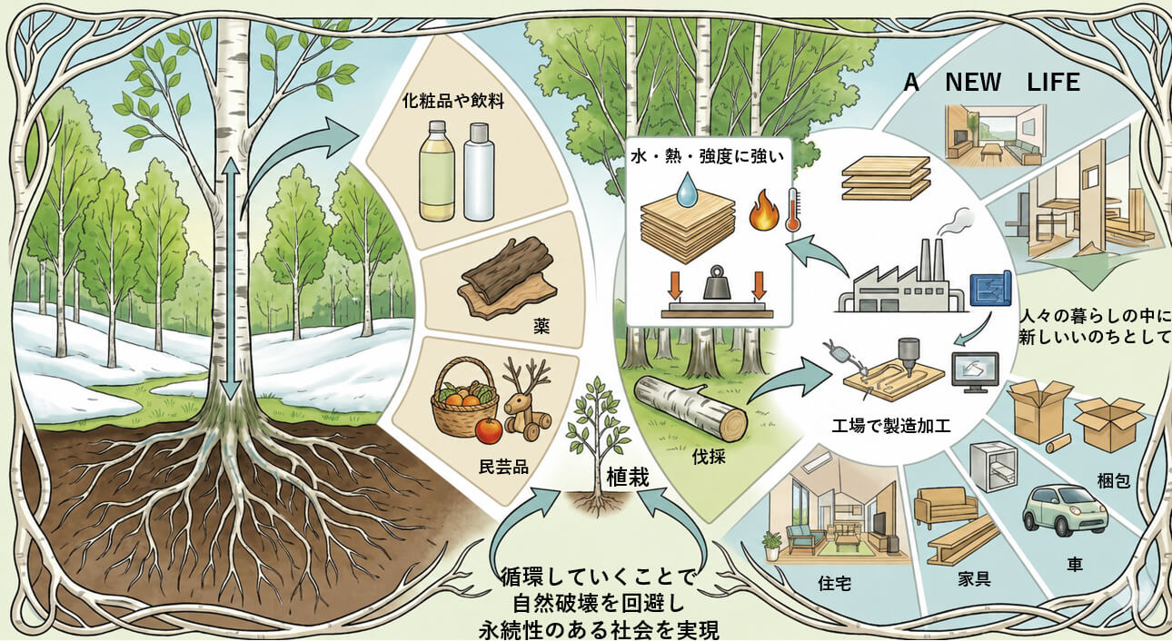 バーチ耐水合板は循環型合板です
